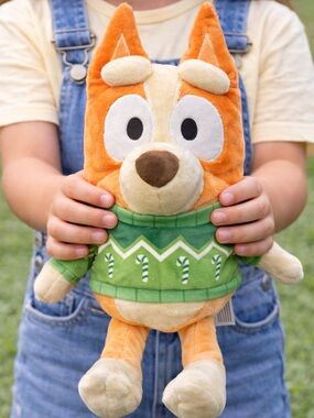 Orange Plush Dog Toy in Green Sweater - Kids Plush Stuffed Animal